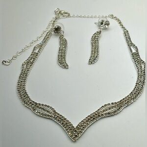 Bridgerton Ball or Holiday Party Rhinestones 16” Necklace and Earrings Set